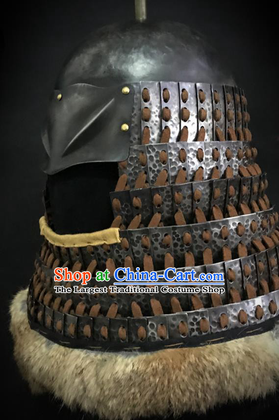 Traditional Chinese Song Dynasty Jin State General Iron Armet Hat Headpiece Ancient Military Officer Cavalry Helmet for Men