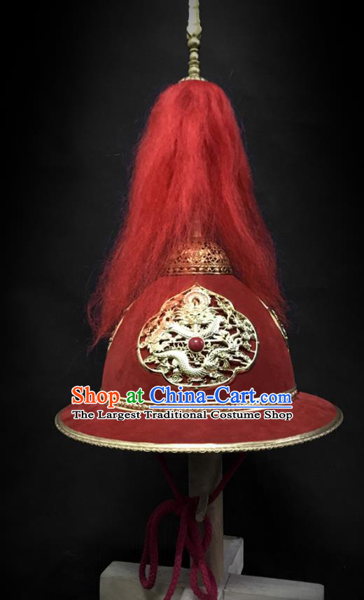 Traditional Chinese Ming Dynasty Imperial Guard Leather Armet Hat Headpiece Ancient General Blades Helmet for Men