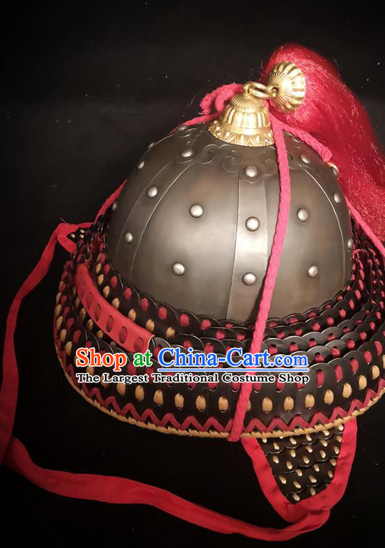 Traditional Chinese Song Dynasty Infantry Warrior Iron Armet Hat Headpiece Ancient General Helmet for Men