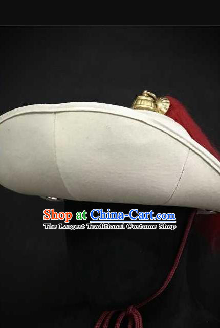 Traditional Chinese Song Dynasty Swordsman White Flax Hat Headpiece Ancient General Helmet for Men