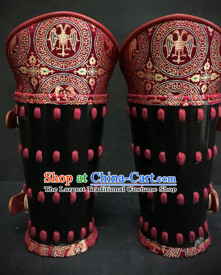 Traditional Chinese Ming Dynasty Infantry Warrior Red Brocade Wrist Guard Wristband Armor Ancient Soldier Leather Wristlets for Men