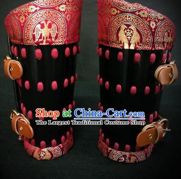 Traditional Chinese Ming Dynasty Infantry Warrior Red Brocade Wrist Guard Wristband Armor Ancient Soldier Leather Wristlets for Men