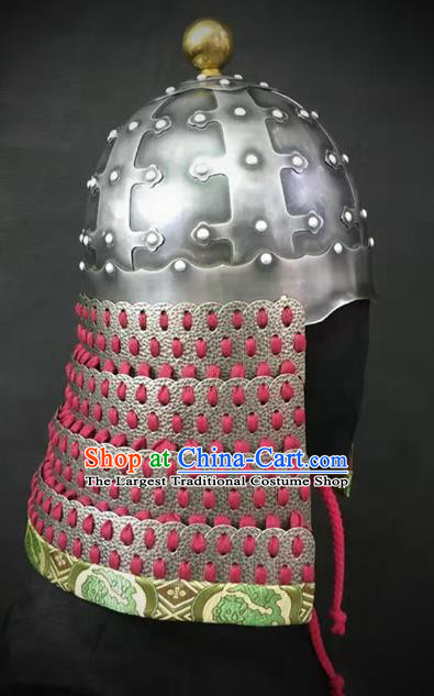 Traditional Chinese Tang Dynasty General Armor Hat Headpiece Ancient Soldier Warrior Iron Helmet for Men