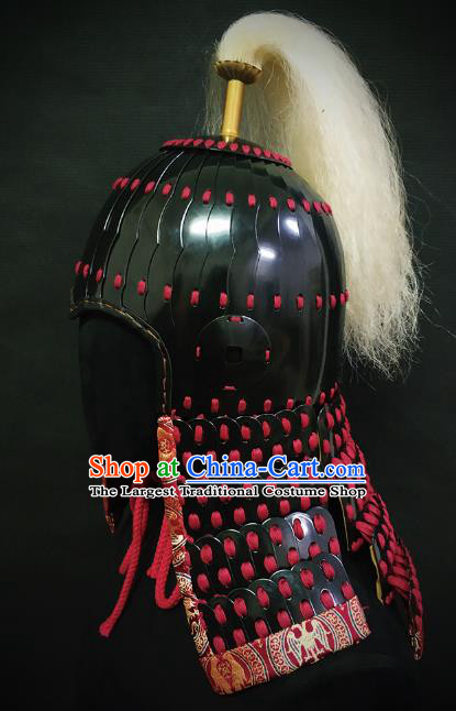 Traditional Chinese Tang Dynasty General Black Armor Hat Headpiece Ancient Soldier Warrior Armet Iron Helmet for Men