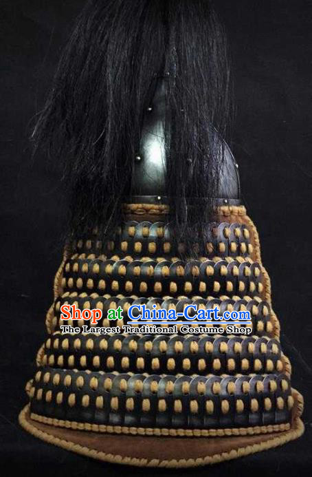 Traditional Chinese Yuan Dynasty General Armor Hat Headpiece Ancient Soldier Warrior Armet Iron Helmet for Men