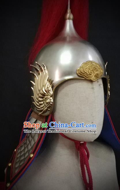 Traditional Chinese Ming Dynasty General Phoenix Wings Armor Hat Headpiece Ancient Soldier Warrior Armet Iron Helmet for Men