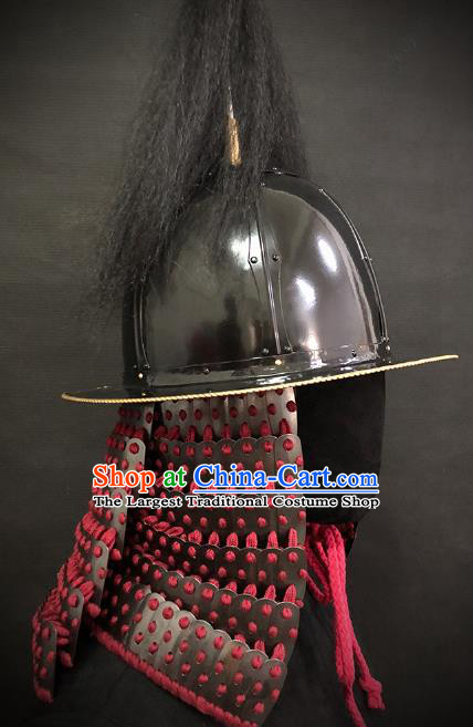 Traditional Chinese Ming Dynasty General Armor Hat Headpiece Ancient Film Soldier Warrior Armet Iron Helmet for Men