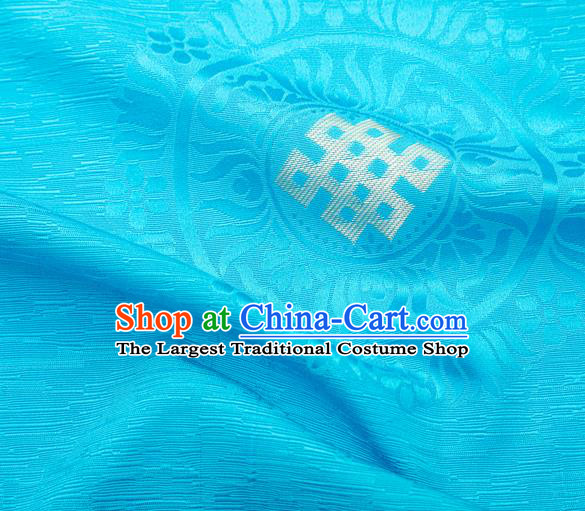 Asian Chinese Traditional Auspicious Pattern Design Light Blue Brocade Tang Suit Silk Fabric Tapestry Material DIY Satin Damask