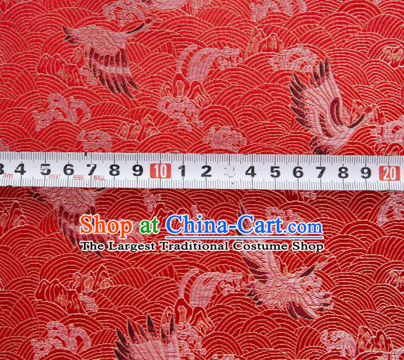 Japanese Traditional Cloud Crane Pattern Design Red Brocade Fabric Silk Material Traditional Asian Japan Kimono Dress Satin Tapestry