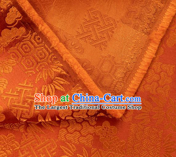 Japanese Traditional Bamboo Leaf Coppor Pattern Design Orange Brocade Fabric Silk Material Traditional Asian Japan Kimono Dress Satin Tapestry