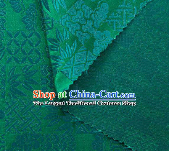 Japanese Traditional Bamboo Leaf Coppor Pattern Design Green Brocade Fabric Silk Material Traditional Asian Japan Kimono Dress Satin Tapestry