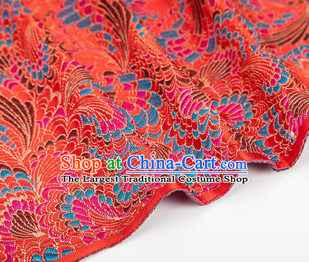 Chinese Classical Phoenix Tail Pattern Design Red Brocade Silk Fabric Tapestry Material Asian Traditional DIY Tang Suit Satin Damask