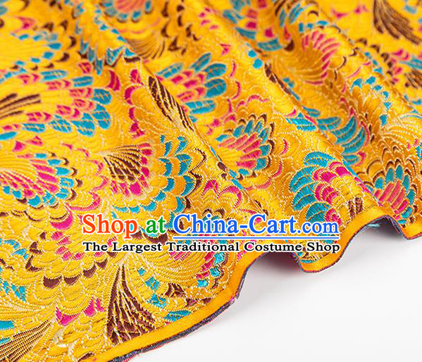 Chinese Classical Phoenix Tail Pattern Design Golden Brocade Silk Fabric Tapestry Material Asian Traditional DIY Tang Suit Satin Damask