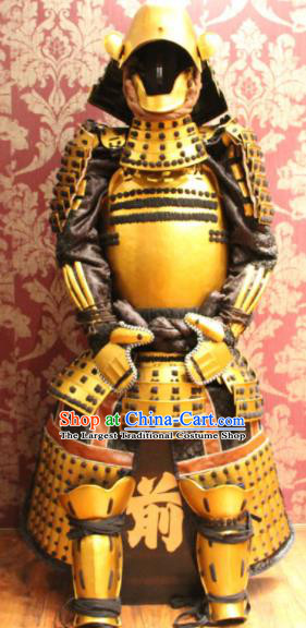 Japanese Traditional General Golden Body Armor Outfits Ancient Film Warrior Shogun Armour Costumes and Helmet for Men
