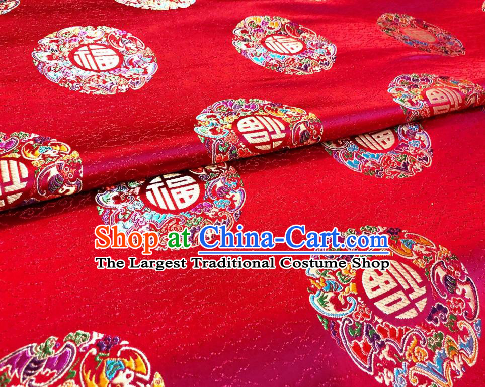 Asian Chinese Traditional Lucky Bats Pattern Design Red Brocade Silk Fabric Tang Suit Tapestry Material