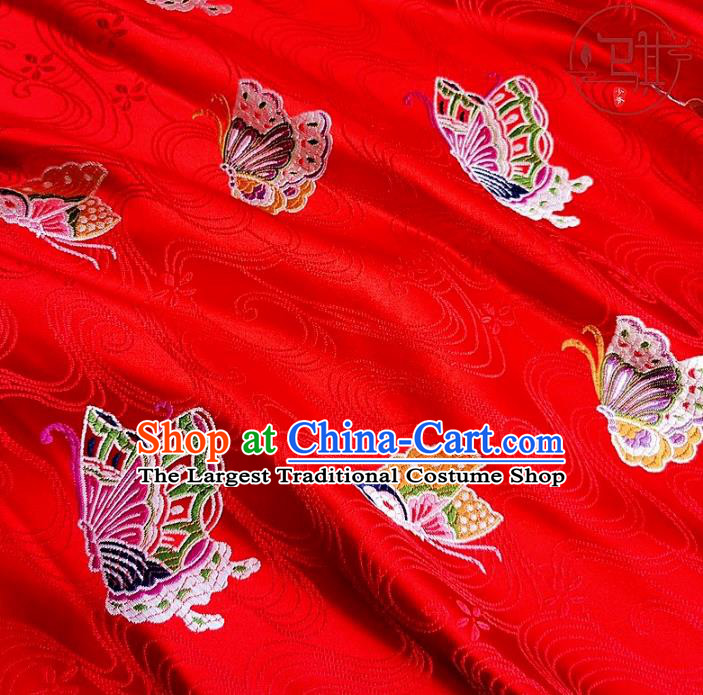 Asian Chinese Traditional Butterfly Pattern Design Red Brocade Silk Fabric Tang Suit Tapestry Wedding Dress Material