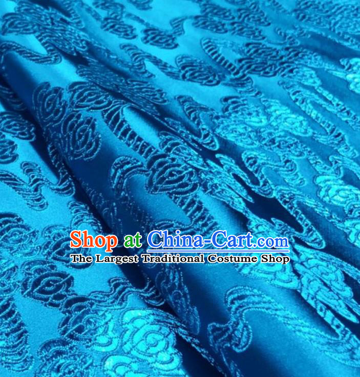 Asian Chinese Traditional Auspicious Clouds Pattern Design Blue Brocade Silk Fabric Tang Suit Tapestry Imperial Robe Material