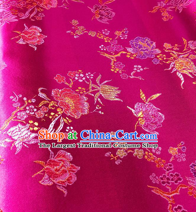 Asian Chinese Traditional Pomegranate Flowers Pattern Design Rosy Brocade Silk Fabric Tang Suit Tapestry Satin Material