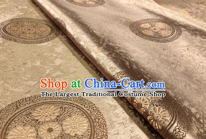 Light Tan Asian Chinese Traditional Chrysanthemum Pattern Design Nanjing Brocade Silk Fabric Tang Suit Tapestry Satin Material