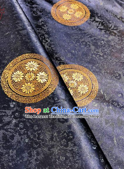 Navy Blue Asian Chinese Traditional Chrysanthemum Pattern Design Nanjing Brocade Silk Fabric Tang Suit Tapestry Satin Material