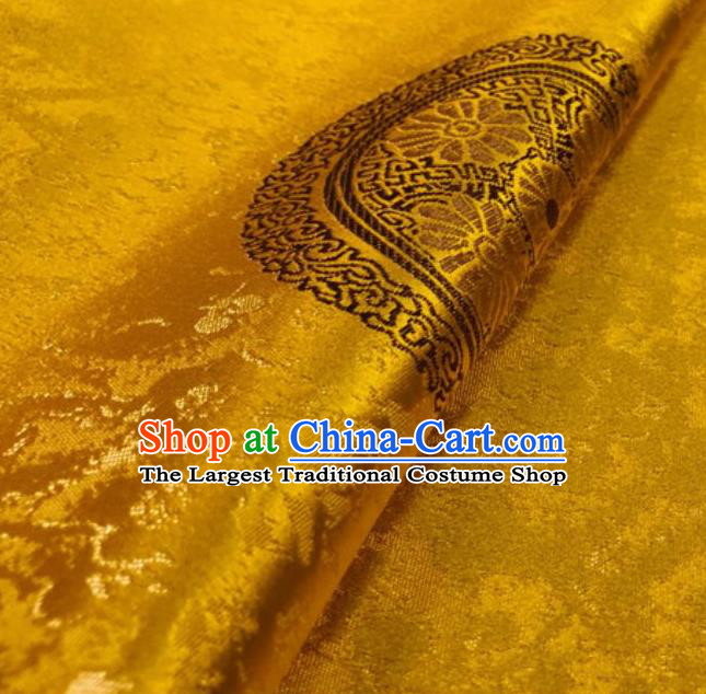 Golden Asian Chinese Traditional Chrysanthemum Pattern Design Nanjing Brocade Silk Fabric Tang Suit Tapestry Satin Material