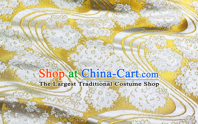 Japanese Traditional Sakura Pattern Design Golden Nishijin Brocade Fabric Silk Material Traditional Asian Yamato Kimono Satin Tapestry