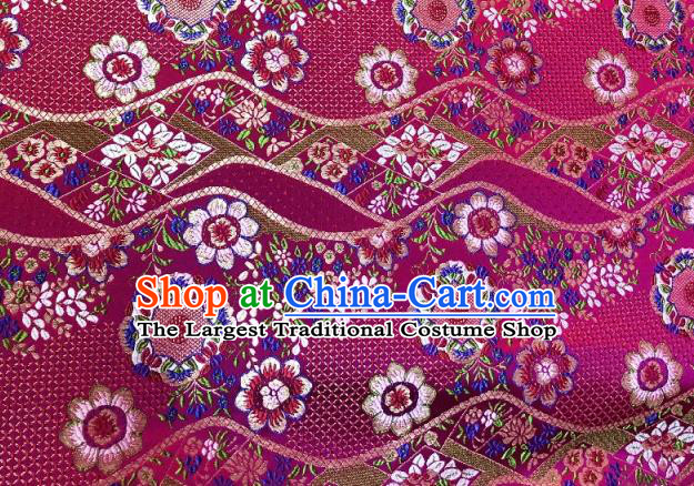 Japanese Traditional Flow Flowers Pattern Design Magenta Nishijin Brocade Fabric Silk Material Traditional Asian Japan Kimono Dress Satin Tapestry