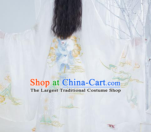 Chinese Ancient Noble Lady Hanfu Garment Costumes Tang Dynasty Royal Princess Cape Blouse Sun Top and Embroidered White Skirt Complete Set