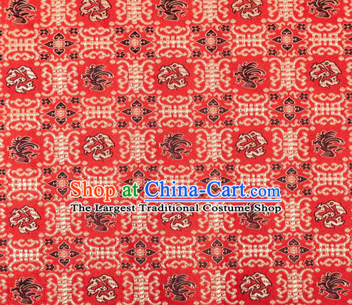 Chinese Classical Monster Pattern Design Red Brocade Silk Fabric Tapestry Material Asian Traditional DIY Qipao Dress Satin Damask