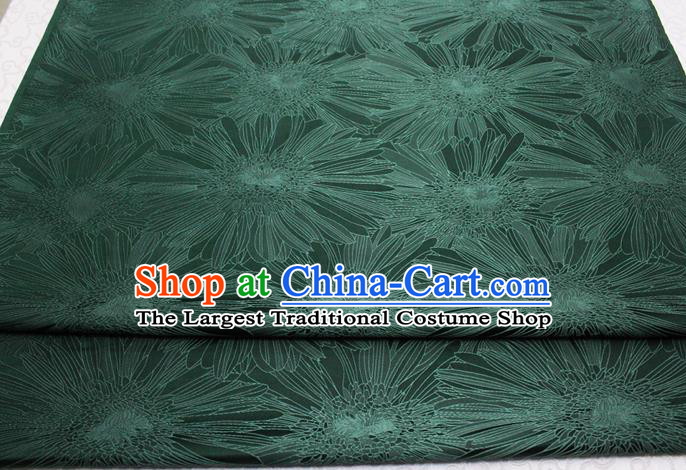 Chinese Mongolian Robe Classical Chrysanthemum Pattern Design Dark Green Brocade Asian Traditional Tapestry Material DIY Satin Damask Drama Silk Fabric