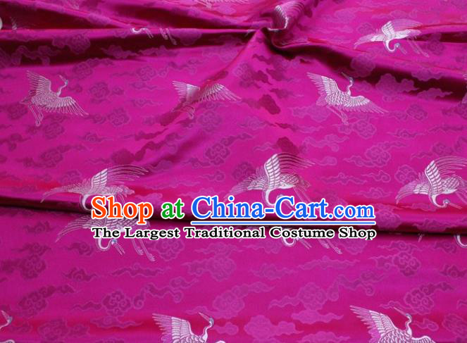 Chinese Classical Cloud Crane Pattern Design Rosy Brocade Silk Fabric DIY Satin Damask Asian Traditional Qipao Dress Tapestry Material