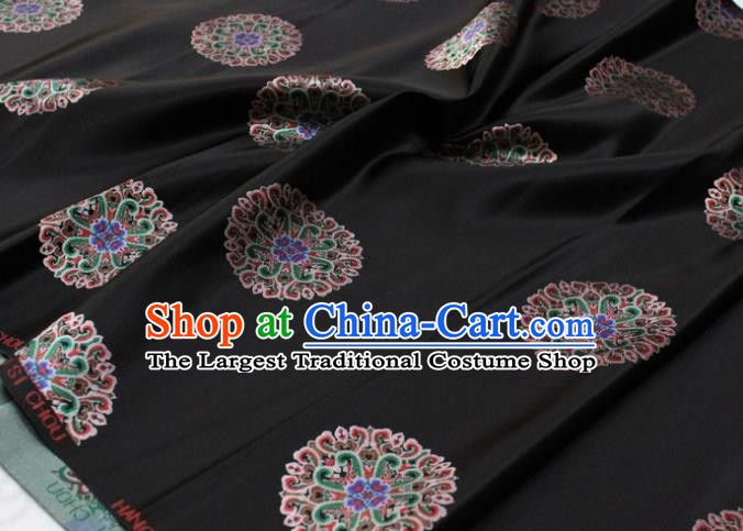 Chinese Classical Lotus Pattern Design Black Brocade Buddhism Silk Fabric DIY Satin Damask Asian Traditional Tibetan Robe Tapestry Material