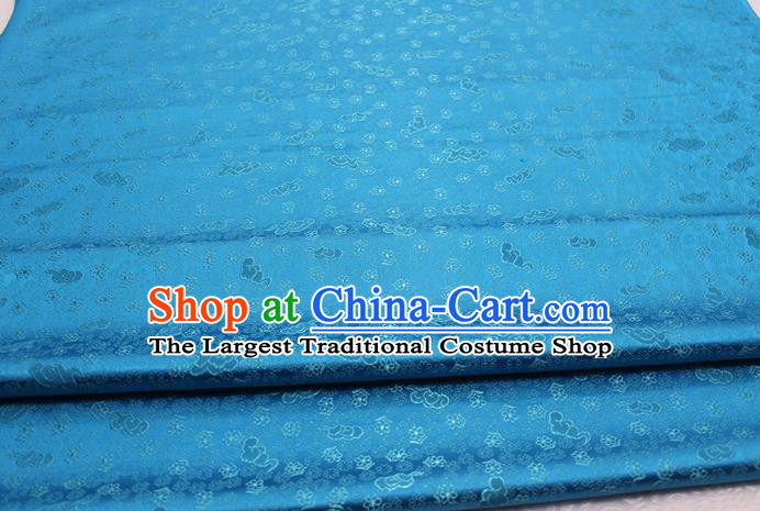 Chinese Classical Cloud Blossom Pattern Design Blue Brocade Mongolian Robe Asian Traditional Tapestry Material Silk Fabric DIY Satin Damask