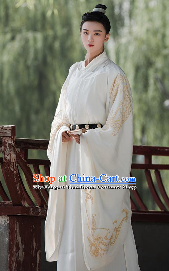 Chinese Ancient Song Dynasty Scholar Embroidered Hanfu Garment Noble Childe Costumes Complete Set for Men