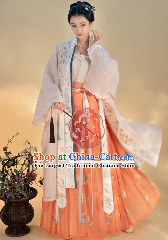 Traditional Chinese Song Dynasty Noble Madam Dress Hanfu Apparels Ancient Patrician Woman Historical Costumes Embroidered BeiZi Blouse and Skirt Full Set
