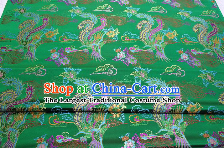 Chinese Qipao Dress Classical Phoenix Pattern Design Green Nanjing Brocade Asian Traditional Tapestry Material DIY Satin Damask Silk Fabric