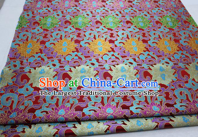Chinese Mongolian Robe Classical Lotus Pattern Design Dark Red Nanjing Brocade Asian Traditional Tapestry Material DIY Satin Damask Silk Fabric