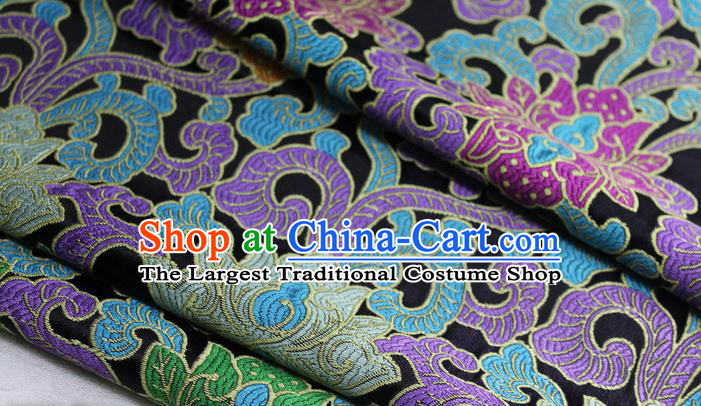 Chinese Mongolian Robe Classical Lotus Pattern Design Black Nanjing Brocade Asian Traditional Tapestry Material DIY Satin Damask Silk Fabric