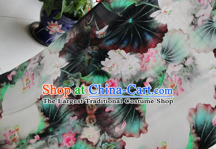 Top Quality Chinese Classical Ink Painting Lotus Pattern Silk Material Asian Traditional Curtain Cloth Fabric