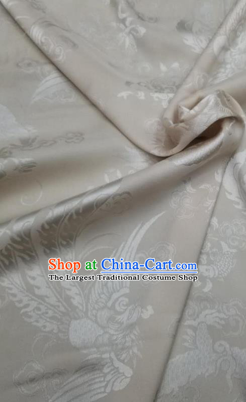 Top Quality Chinese Classical Dragon Phoenix Pattern White Silk Material Traditional Asian Hanfu Dress Jacquard Cloth Traditional Satin Fabric