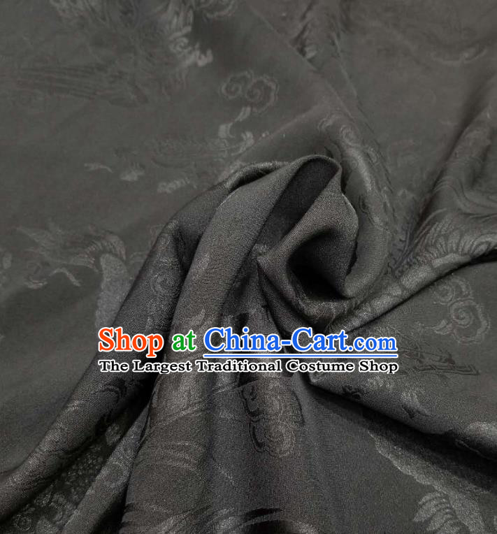 Top Quality Chinese Classical Dragon Phoenix Pattern Black Silk Material Traditional Asian Hanfu Dress Jacquard Cloth Traditional Satin Fabric