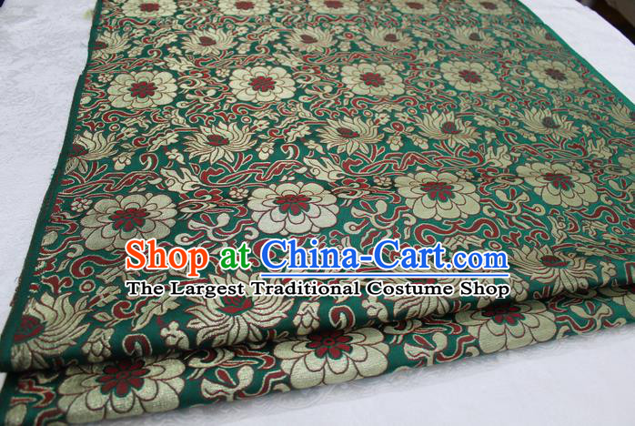 Chinese Mongolian Robe Classical Chrysanthemum Pattern Design Green Brocade Asian Traditional Tapestry Material DIY Satin Damask Silk Fabric
