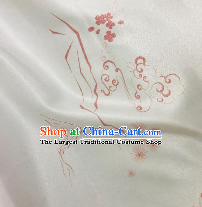 Chinese Hanfu Dress Traditional Plum Pine Pattern Design White Satin Fabric Silk Material Traditional Asian Chiffon Tapestry