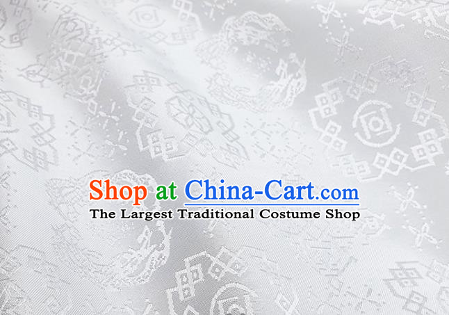 Chinese Hanfu Dress Traditional Dragon Pattern Design White Satin Fabric Silk Material Traditional Asian Cloth Tapestry