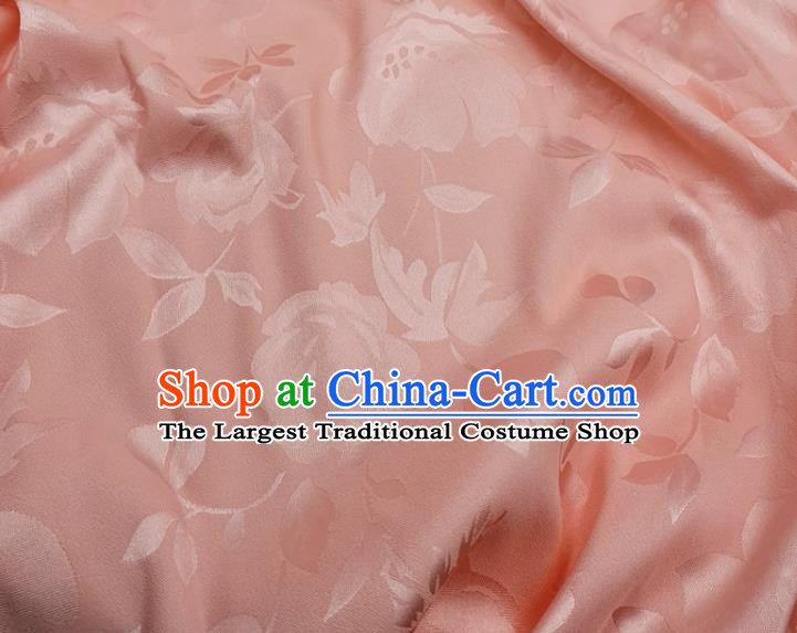 Chinese Traditional Camellia Pattern Design Pink Satin Fabric Silk Material Traditional Asian Hanfu Dress Cloth Tapestry