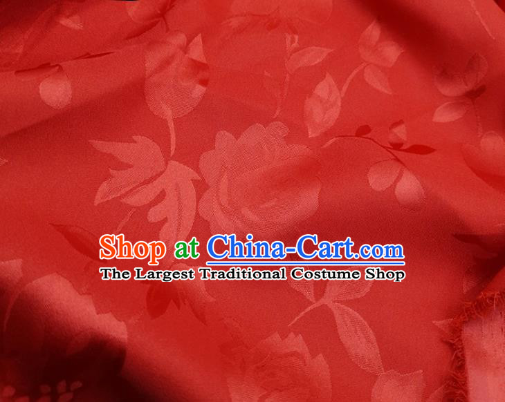 Chinese Traditional Camellia Pattern Design Red Satin Fabric Silk Material Traditional Asian Hanfu Dress Cloth Tapestry
