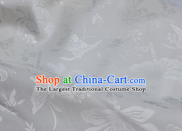 Chinese Hanfu Dress Traditional Butterfly Dragonfly Pattern Design White Satin Fabric Silk Material Traditional Asian Cloth Tapestry