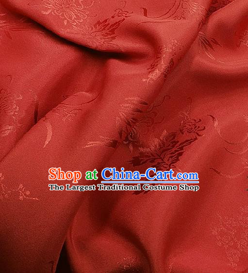 Chinese Traditional Plum Orchid Bamboo Chrysanthemum Pattern Design Red Satin Fabric Traditional Asian Hanfu Dress Cloth Tapestry Jacquard Silk Material