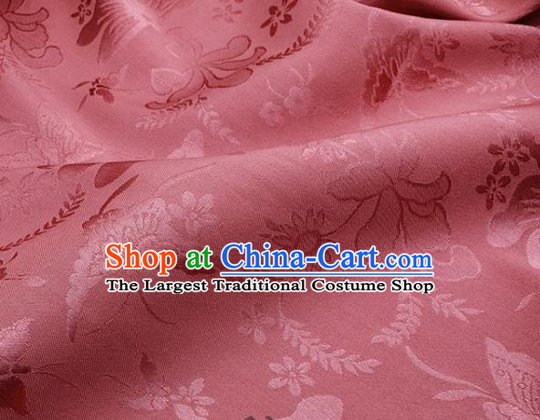 Chinese Hanfu Dress Traditional Butterfly Dragonfly Pattern Design Peach Pink Satin Fabric Silk Material Traditional Asian Cloth Tapestry