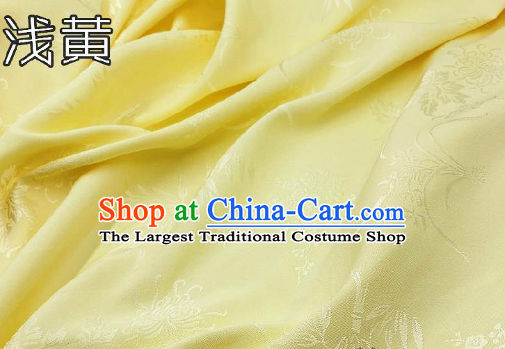 Chinese Traditional Plum Orchid Bamboo Chrysanthemum Pattern Design Light Yellow Satin Fabric Traditional Asian Hanfu Dress Cloth Tapestry Jacquard Silk Material
